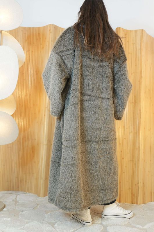 Holland Shaggy Longline Duster Jacket Earth